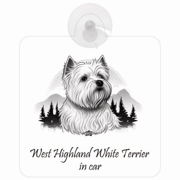 West Highland White Terrier ウエストハイランドホワイトテリア Bタイプ 車 窓ガラス 吸盤タイプ 犬 かっこいい おしゃれ イラスト付 DOG IN CAR ドッグインカー ドッグオンボード 安全対策 セーフティサイン デコ 外出 ドライブ カーサイン 吸盤