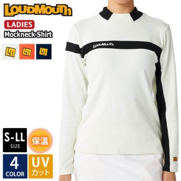 ラウドマウス ゴルフウェア メンズ モックネックシャツ 長袖 ブランド 秋 冬 ロゴ 両面起毛 スムース UVカット ハイネック トップス 保温 防寒 紫外線対策 カジュアル 黒 白 紺 Loudmouth 2024FW outfit