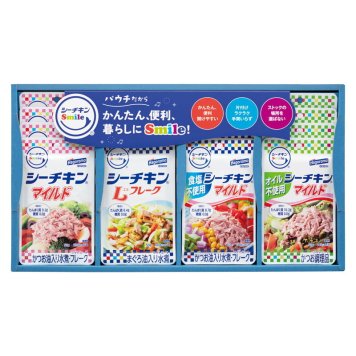 実りの秋の贈り物 シーチキンSmileギフト はごろもフーズ セット内容/シーチキンSmile（マイルド･Lフレーク･オイル不使用マイルド･食塩不使用マイルド）（各50g）×各4