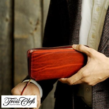 Trois Clefs 長財布 ラウンドファスナー広島製 Rugato トワクレ レッド