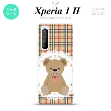 Xperia 1 II 5G スマホケース 背面カバー ストラップホール有り ハードケース くま チェック レース 茶 赤 ストラップホール おしゃれ かわいい かっこいい メンズ レディース nk-xp12-754