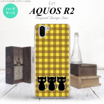 AQUOS R2 アクオス アール2 SH-03K SHV42 専用 スマホケース カバー ハードケース 猫C 黄×茶 nk-r2-1138[スマホ,スマホケース,スマホカバー,ケース,カバー,ジャケット]