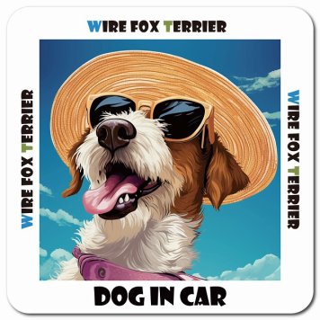 名入れ可 海 麦わら帽子 サングラス 夏 Wire Fox Terrier ワイアーフォックステリア カーサイン 車 マグネットステッカー 犬 マグネット 強力 13x13cm 正方形ドラレコステッカー 安全対策 危険運転 煽り運転 アニマル 動物 犬種別 屋外 防水 屋内