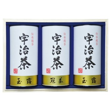 実りの秋の贈り物 宇治茶詰合せ（伝承銘茶）木箱入 セット内容/玉露（100g）×2、冠茶（かぶせ茶）（100g）×1