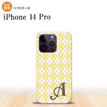 iPhone14 Pro iPhone14 Pro スマホケース 背面ケースソフトケース アーガイル 黄 紫 +アルファベット 2022年 9月発売 nk-i14p-tp1405i