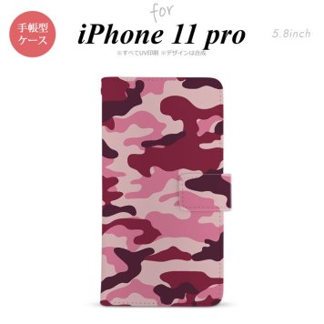 iPhone11Pro iPhone11 Pro 手帳型スマホケース カバー ウッドランド 迷彩 ピンク  nk-004s-i11p-dr1148