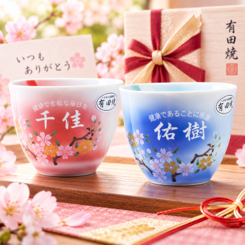 敬老の日 退職 有田焼 陶器 赤富士 白生地 ロックカップ 夫婦 ペアセット