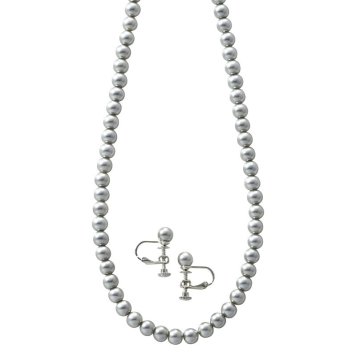  パールネックレス&イヤリング グレー 1161 装身具