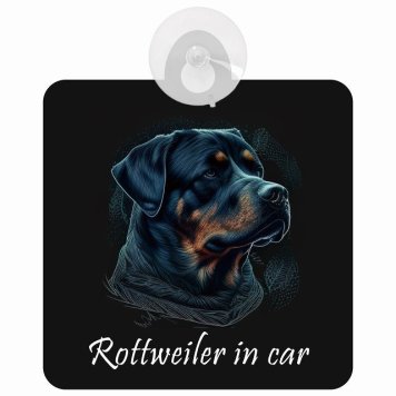 Rottweiler ロットワイラー Bタイプ 車 窓ガラス 吸盤タイプ 犬 かっこいい おしゃれ イラスト付 DOG IN CAR ドッグインカー ドッグオンボード 安全対策 セーフティサイン デコ 外出 ドライブ カーサイン 吸盤