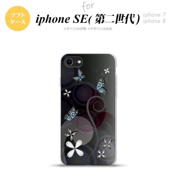 iPhoneSE 2 第二世代 iPhone8&iPhone7 共用 スマホケース 背面カバー ソフトケース バタフライ 蝶 D 黒 おしゃれ かわいい かっこいい メンズ レディース nk-ise2-tp227