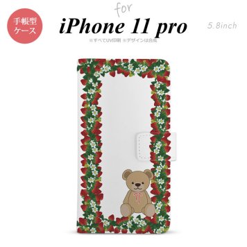 iPhone11Pro iPhone11 Pro 手帳型スマホケース カバー くま イチゴ クリア  nk-004s-i11p-dr1509
