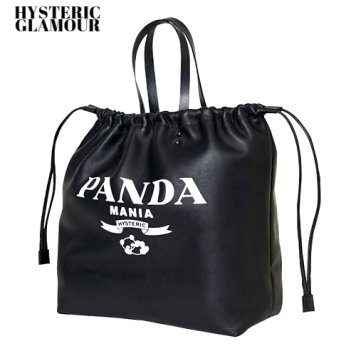 【HYSTERIC GLAMOUR/(W)PANDA MANIA 巾着トートバッグ 01221QB04996 BLACK ヒステリックグラマー トートバッグ バック パンダマニア レザーバッグ ブラック 牛革】