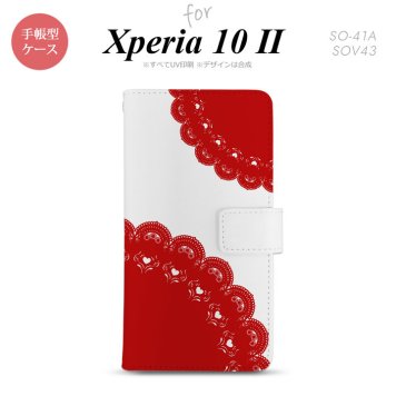 Xperia10 II 手帳型 スマホケース 全面印刷 おしゃれ ストラップホール有り レース 赤 nk-004s-xp102-dr723