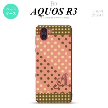 SH-04L SHV44 R3 AQUOS R3 スマホケース カバー ドット 水玉 C サーモンピンク 茶 +アルファベット nk-r3-1641i