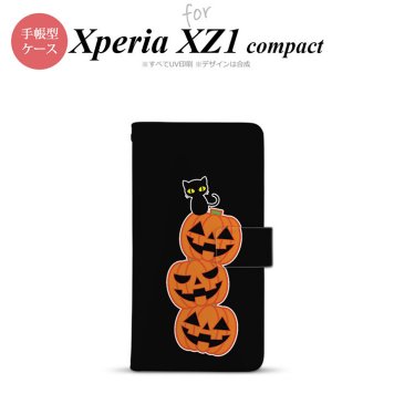【手帳型 スマホ カバー ケース】【SO02K】【エクスペリア XZ1】手帳型 ケース SO-02K スマホ カバー Xperia XZ1 Compact エクスペリア ハロウィン 連カボチャ 黒 nk-004s-so02k-dr407【メール便送料無料】