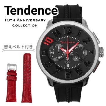 テンデンス 腕時計 メンズ 10周年記念モデル 替えベルト付き チタン クロノグラフ 50mm ブラック レッド  TENDENCE 10TH ANNIVERSARY TITA クオーツ 10気圧防水 プレゼント ギフト 妻 成人 卒業 入学