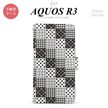 SH-04L/SHV44 AQUOS R3 手帳型スマホケース カバー パッチワーク 黒  nk-004s-r3-dr1063