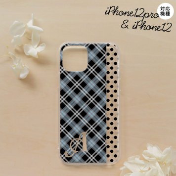 iPhone12/iPhone12pro iPhone12 / iPhone12pro スマホケース ソフトケース タータン ドット 黒 +アルファベット メンズ レディース nk-i12-tp1535i