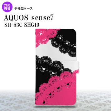 sense7 sense7 手帳型スマホケース カバー レース 黒 ピンク 2022年 11月発売 nk-004s-sens7-dr728