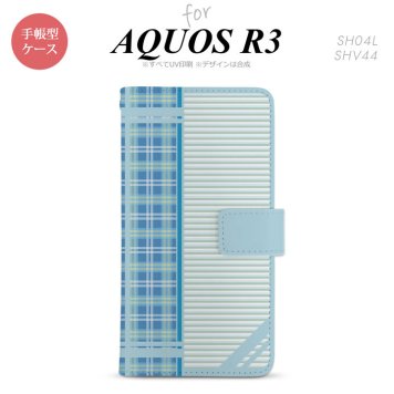 SH-04L/SHV44 AQUOS R3 手帳型スマホケース カバー チェック ボーダー 青  nk-004s-r3-dr1604