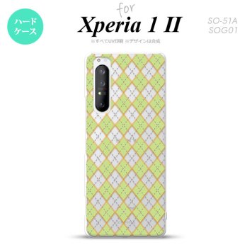 Xperia 1 II 5G スマホケース 背面カバー ストラップホール有り ハードケース アーガイル クリア 緑 ストラップホール おしゃれ かわいい かっこいい メンズ レディース nk-xp12-1408