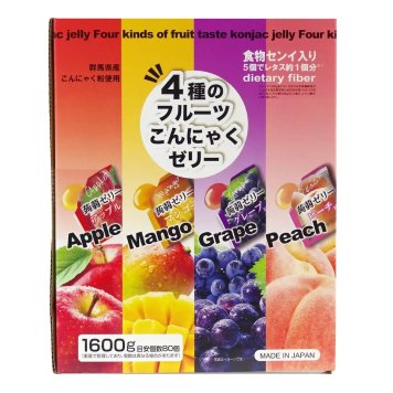 雪国アグリ 4種のフルーツこんにゃくゼリー  80個入り アップル､マンゴー､グレープ､ピーチの4つのフルーツ風味 食物繊維入り #57361 おやつに最適 お弁当のお供にも
