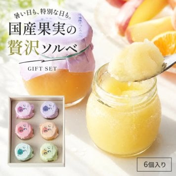 国産果汁使用 凍らせて食べる 6種のフルーツ ソルベセット もも りんご みかん じゃばら ゆず スチューベン ぶどう ゼリー シャーベット デザート ギフト プレゼント 内祝い お返し 贈り物 人気 おしゃれ 定番ギフト