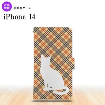 iPhone14 iPhone14 手帳型スマホケース カバー 猫 バイアスチェック 赤茶 2022年 9月発売 nk-004s-i14-dr953