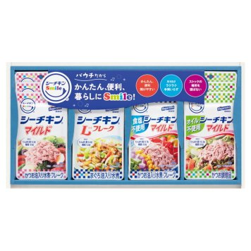 実りの秋の贈り物 シーチキンSmileギフト はごろもフーズ セット内容/シーチキンSmile（マイルド･オイル不使用マイルド）（各50g）×各3、シーチキンSmile（Lフレーク･食品不使用マイルド）（各50g）×2