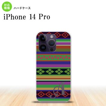 iPhone14 Pro iPhone14 Pro スマホケース 背面ケース ハードケース エスニック ボーダー 緑 +アルファベット 2022年 9月発売 nk-i14p-1563i