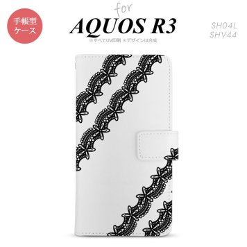SH-04L/SHV44 AQUOS R3 手帳型スマホケース カバー レース 黒  nk-004s-r3-dr1096