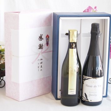 感謝の贈り物ボックス 贅沢な日本酒原酒しぼりたてと国産ワインセット(MdV オアシス ブラッククイーン白スパークリングワイン辛口(長野県)750ml金鯱 しぼっとる純米吟醸原酒(愛知県)720ml