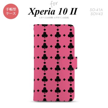 Xperia10 II 手帳型 スマホケース 全面印刷 おしゃれ ストラップホール有り トランプ クラブ ピンク 黒 nk-004s-xp102-dr532