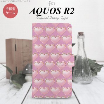 SH-03K/SHV42/706SH AQUOS R2 手帳型スマホケース カバー ハート ピンク  nk-004s-r2-dr174