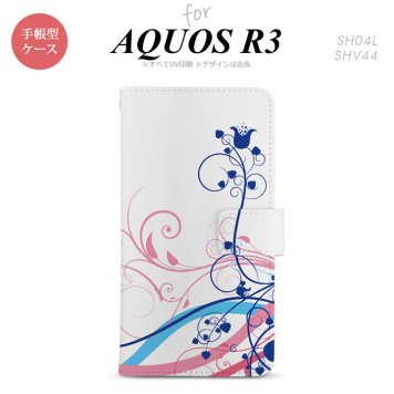 SH-04L/SHV44 AQUOS R3 手帳型スマホケース カバー 草 ボタニカル 青 ピンク  nk-004s-r3-dr1622