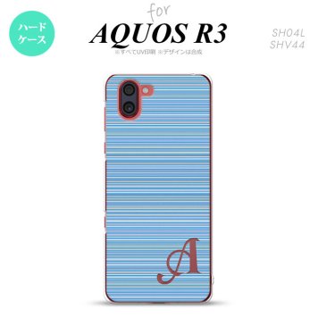 SH-04L SHV44 R3 AQUOS R3 スマホケース カバー ボーダー 細 青 +アルファベット nk-r3-1288i