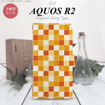 SH-03K/SHV42/706SH AQUOS R2 手帳型スマホケース カバー スクエア モザイク オレンジ  nk-004s-r2-dr1015
