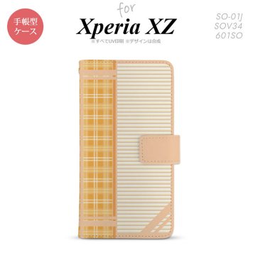 【手帳型 スマホ カバー ケース】【SO01J】【エクスペリア XZ 】手帳型 ケース SO-01J スマホ カバー XPERIA XZ エクスペリア チェック・ボーダー オレンジ nk-004s-so01j-dr1602【メール便送料無料】
