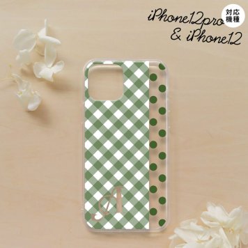 iPhone12/iPhone12pro iPhone12 / iPhone12pro スマホケース ソフトケース チェック ドット 白 緑 +アルファベット メンズ レディース nk-i12-tp1523i