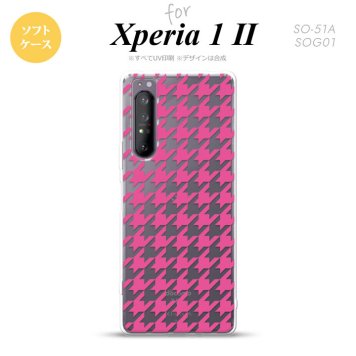 Xperia 1 II 5G スマホケース 背面カバー ストラップホール有り ソフトケース 千鳥 格子 大 ピンク クリア ストラップホール おしゃれ かわいい かっこいい メンズ レディース nk-xp12-tp918