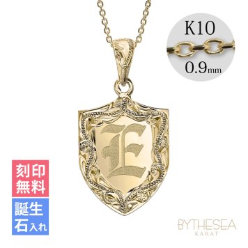ゴールド ネックレス ハワイアンジュエリー ネックレス イニシャル イエローゴールド ネックレス 刻印 無料 誕生石入れ可 エンブレム型 イニシャル 14K K14 K10カットあずきチェーン太0.9mm ギフトラッピング可能 プレゼント ハロウィン 【品番：CG-GP111-228SDC4】