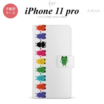 iPhone11Pro iPhone11 Pro 手帳型スマホケース カバー カエル かえる 帯 白  nk-004s-i11p-dr671