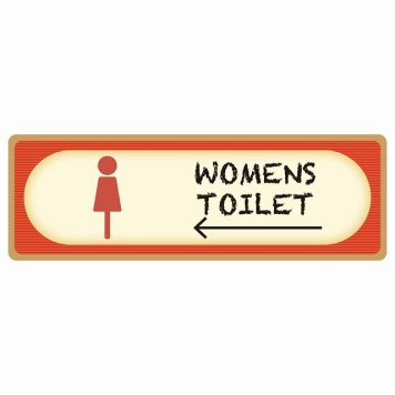 トイレ 案内 シール WOMENS レトロ デザイン 左 矢印 長方形 方向案内 進路ドア 防水 屋内 屋外 サインステッカー ピクトサイン トイレマーク表示 案内 注意 施設 御手洗 TOILET おしゃれ シンプル 安全対策