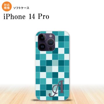 iPhone14 Pro iPhone14 Pro スマホケース 背面ケースソフトケース スクエア モザイク ターコイズ +アルファベット 2022年 9月発売 nk-i14p-tp1017i