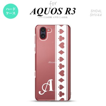 SH-04L SHV44 R3 AQUOS R3 スマホケース カバー トランプ 帯 白 クリア +アルファベット nk-r3-529i