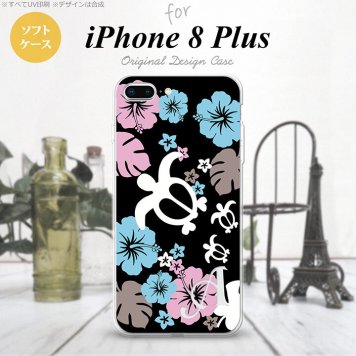 【iPhone8Plus】【スマホケース/スマホカバー】【アイフォン8プラス】iPhone8Plus スマホケース ケース アイフォン8プラス イニシャル 亀とハイビスカス 黒 nk-ip8p-tp1106ini【メール便送料無料】