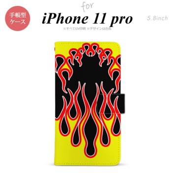 iPhone11Pro iPhone11 Pro 手帳型スマホケース カバー ファイヤー 炎 黒 黄  nk-004s-i11p-dr1301