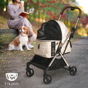 FikaGo フィカゴー フリートゥゴー プレミアム エディション[ペットカート 多頭 小型犬 中型犬 折りたたみ 犬 猫 カート 2頭用 軽量 おしゃれ 4輪 20kg 犬用 猫用 小型 中型 用 散歩 犬用カート ペットキャリー ペット用 キャリーカート]