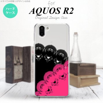 AQUOS R2 アクオス アール2 SH-03K SHV42 専用 スマホケース カバー ハードケース レース(B) 黒×ピンク nk-r2-728[スマホ,スマホケース,スマホカバー,ケース,カバー,ジャケット]