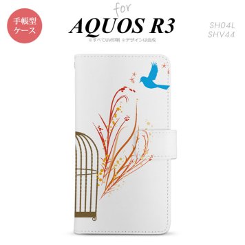 SH-04L/SHV44 AQUOS R3 手帳型スマホケース カバー 青い鳥 赤  nk-004s-r3-dr1294